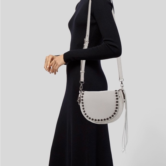 REBECCA MINKOFF. Studded Crossbody grey leather & suede. Outside bag excellent - Picture 3 of 11